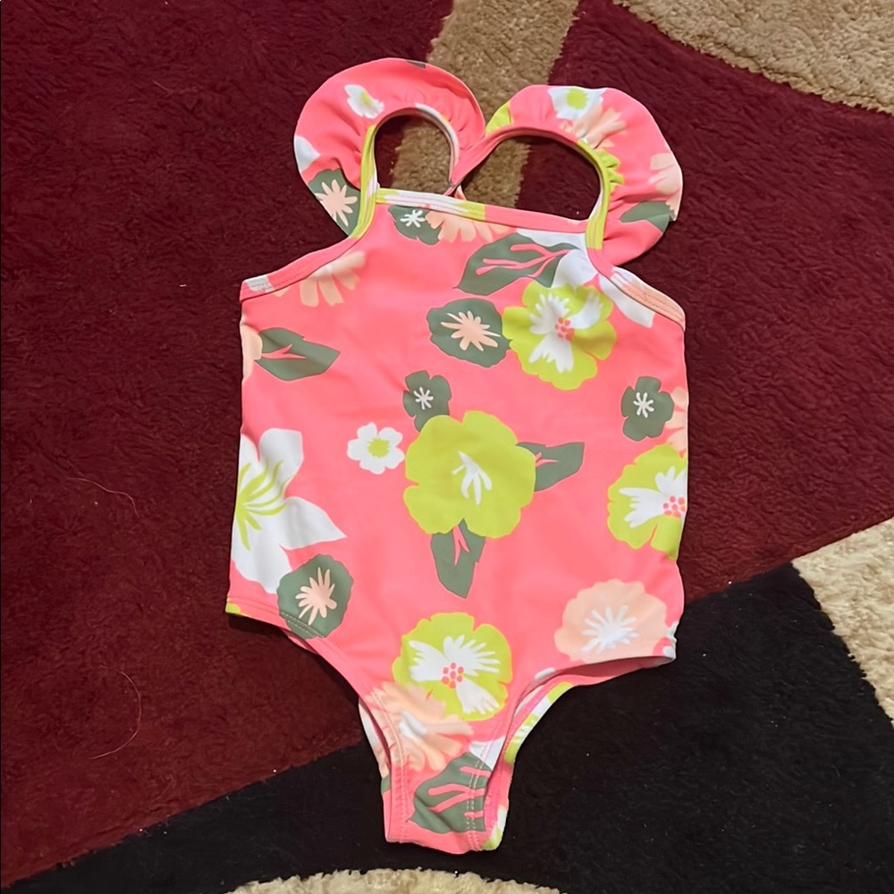 Carter's Pink and Green Floral One Piece Swimsuit